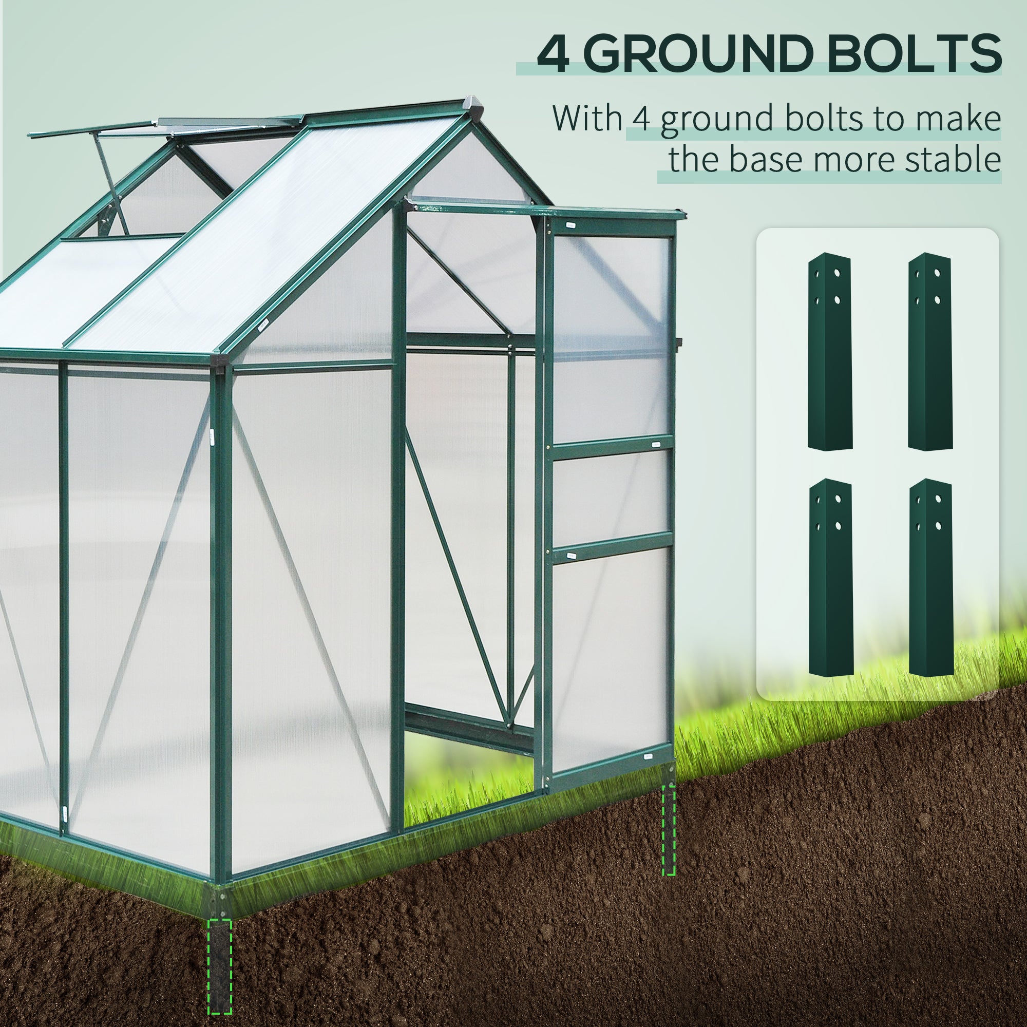 Small Greenhouse with Galvanized Base and Slide Door, 6.2x4.3 Walk-In Polycarbonate Greenhouse, Clear