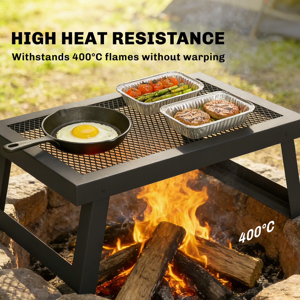 Folding Campfire Grill, 22" x 12" Heavy Duty Carbon Steel Grill Grate with Folding Legs, Black