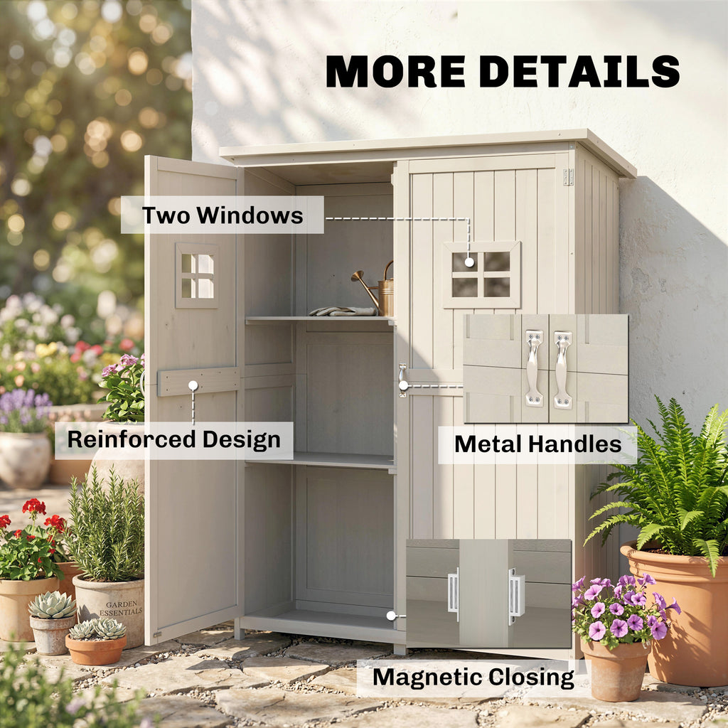 4x1.5ft Wooden Garden Sheds, Outdoor Storage with Windows and Double Door for Gardeners, Grey