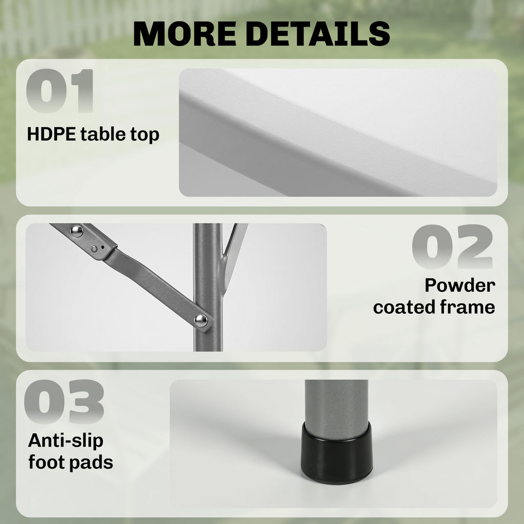 Î¦48" Folding Patio Table, Outdoor HDPE Picnic Table, Card Table for 6, Round Folding Banquet with Metal Frame, White