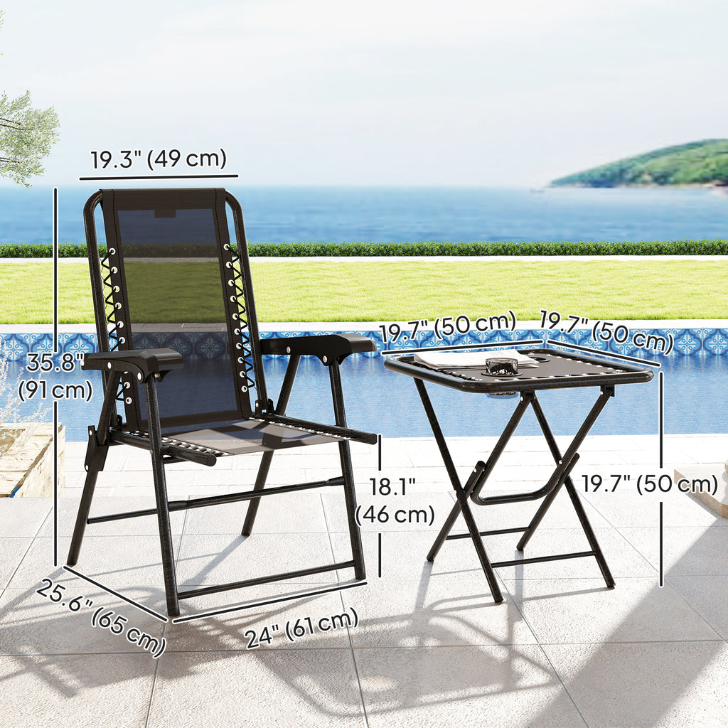 3 Pieces Patio Bistro Set, Outdoor Folding Table and Chairs Set, Metal Patio Furniture Set with Cup Holders