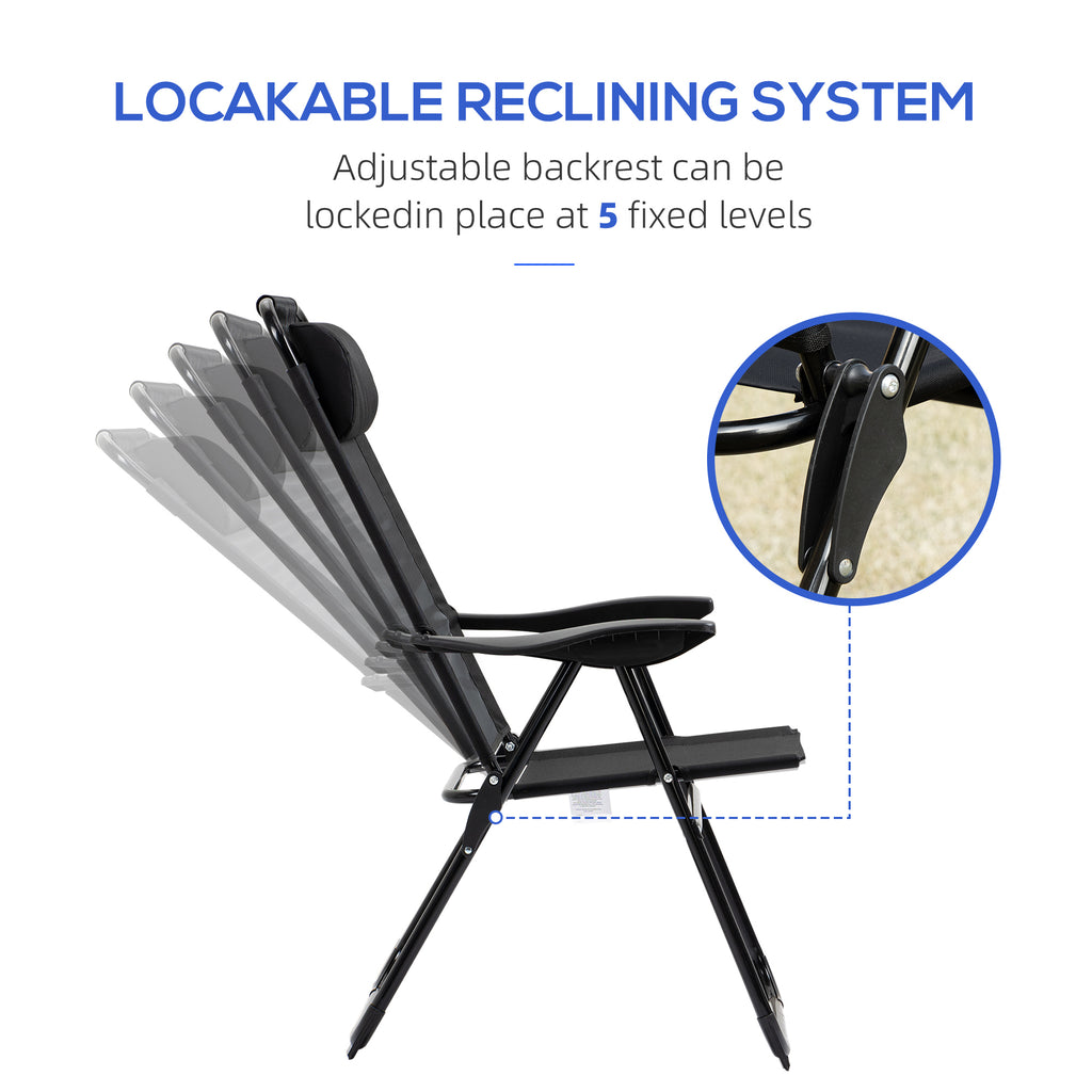 Double Camping Chairs Foldable w/ Reclining & Headrest, Black