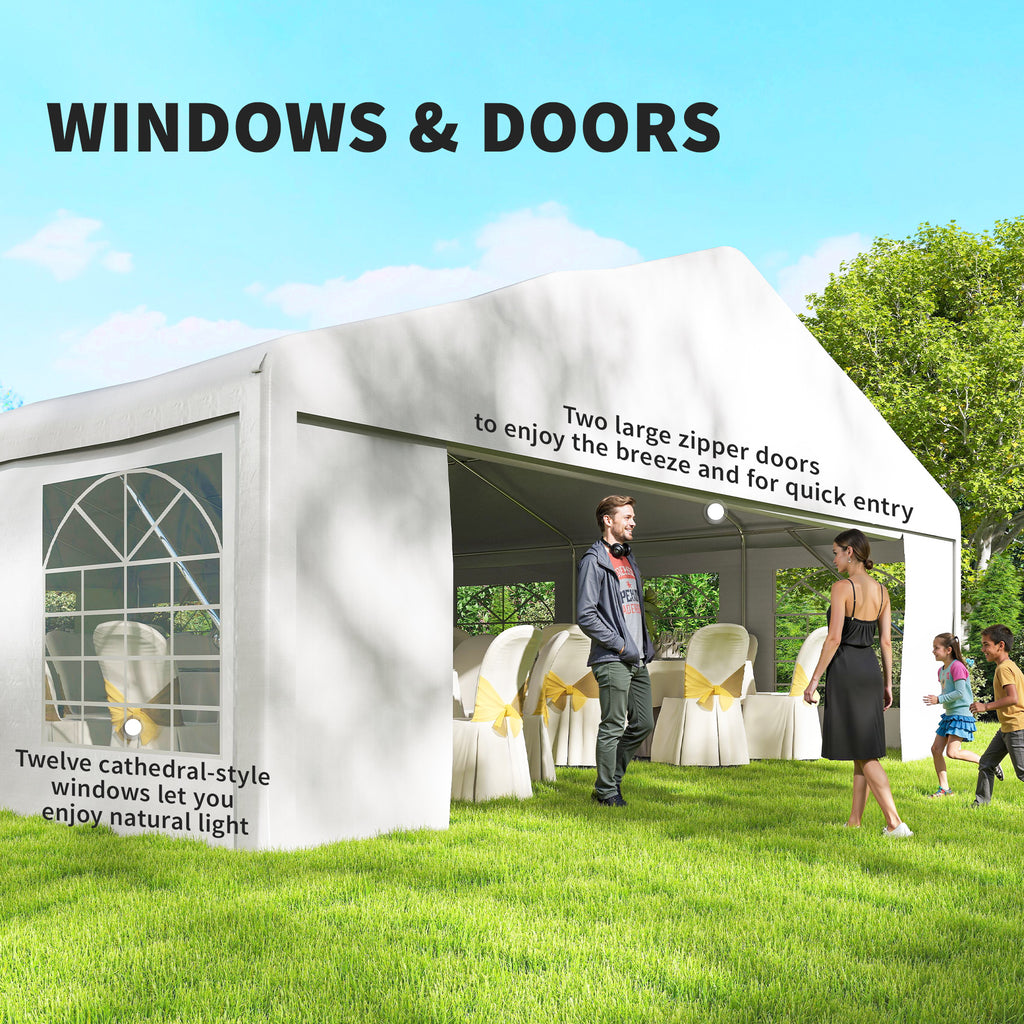23' x 39' Party Tent, Heavy Duty Outdoor Canopy Tent Shelter with 2 Doors and 12 Windows for Parties, Events, White