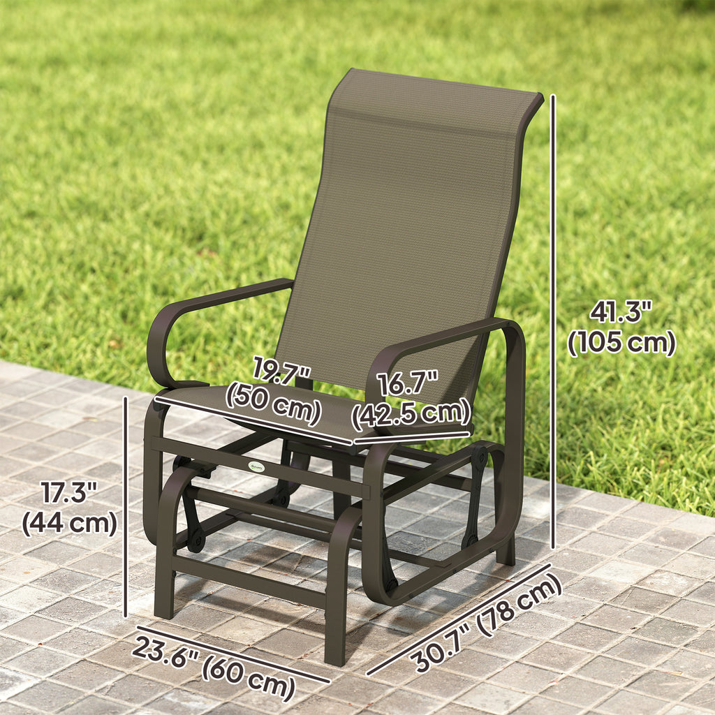 Patio Glider, Outdoor Glider Chair with Breathable Mesh Fabric for Patio, Yard, Porch, Brown