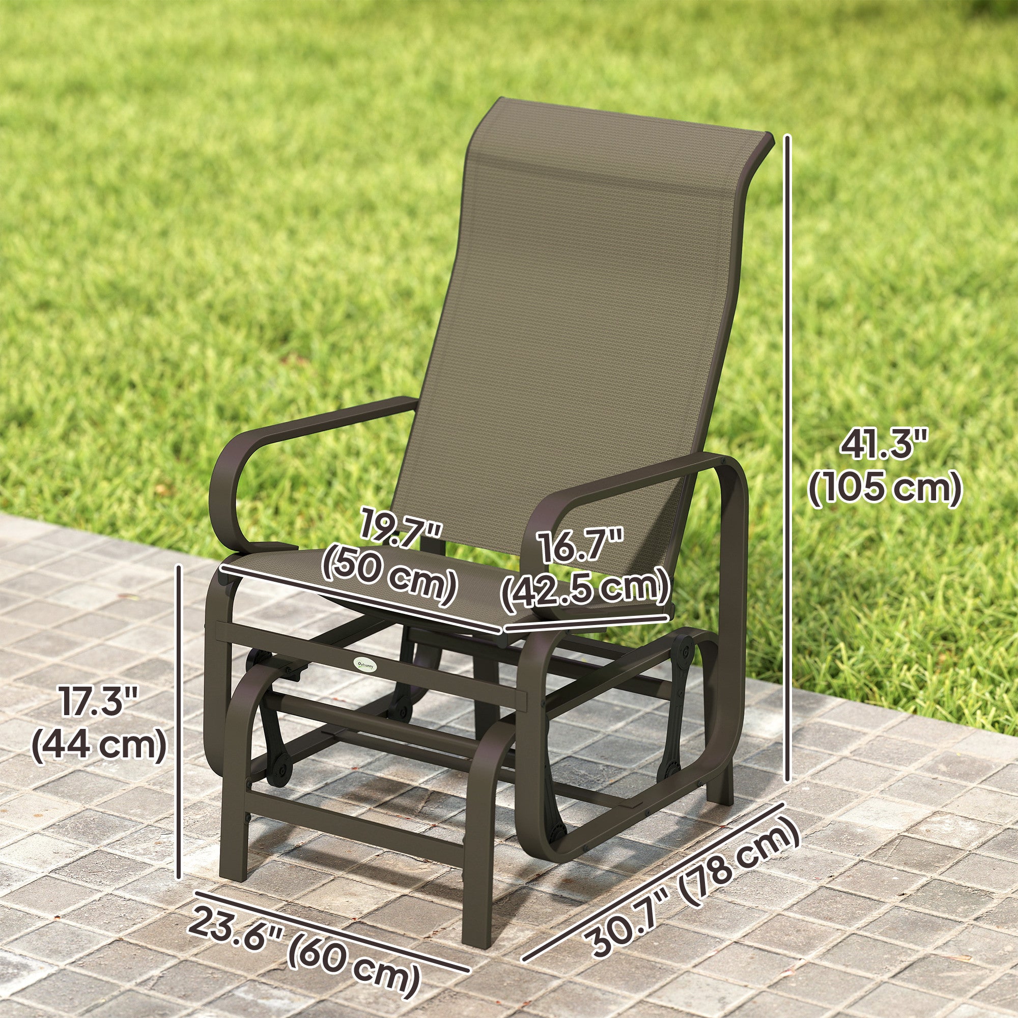 Patio Glider, Outdoor Glider Chair with Breathable Mesh Fabric for Patio, Yard, Porch, Brown