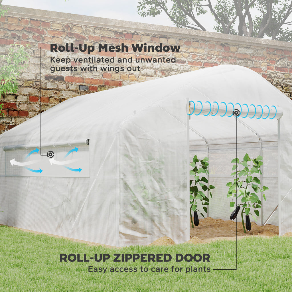 Walk-in Tunnel Greenhouse with Galvanized Steel Frame and Windows, Garden Planting Warm House, 13' x 10' x 6.5' , White