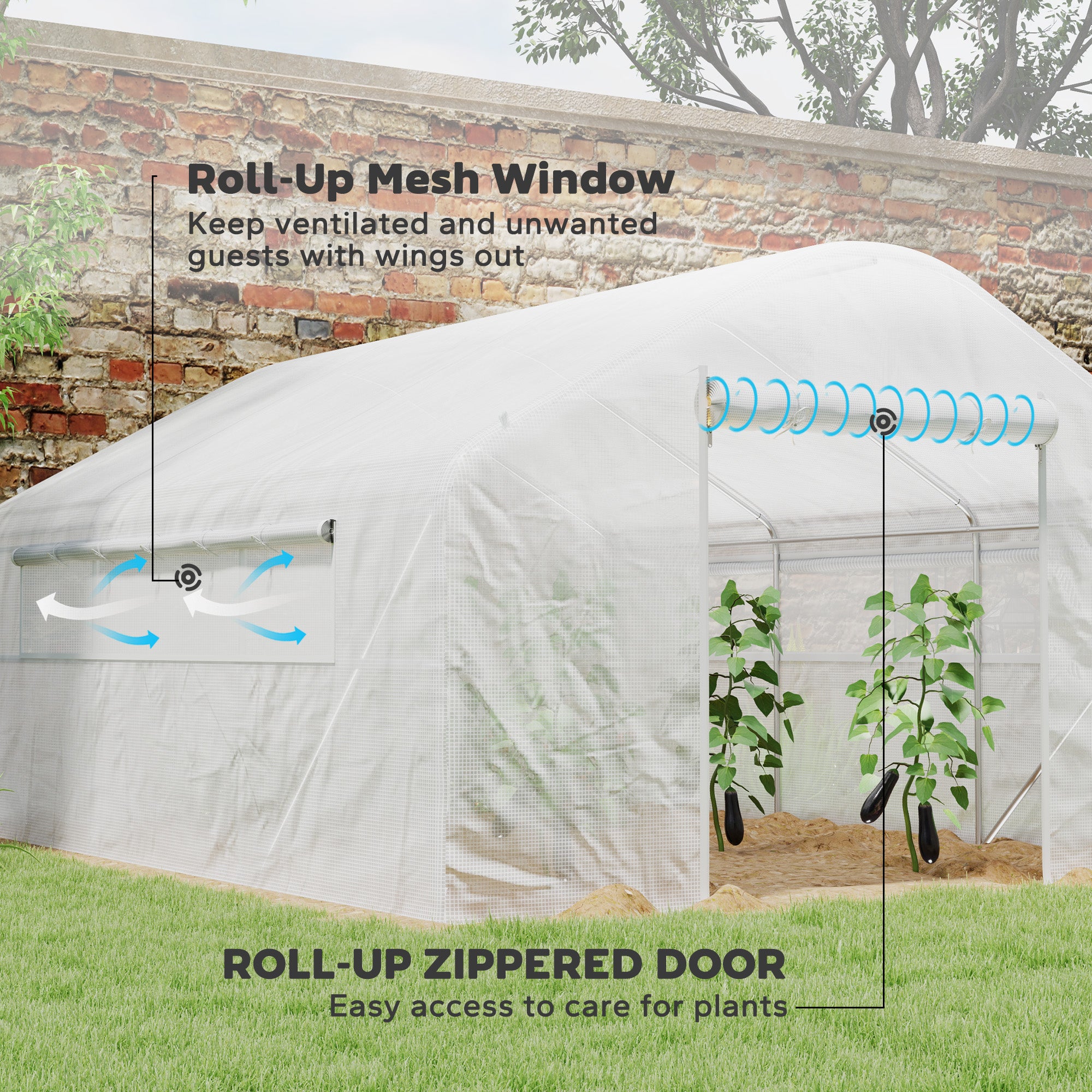 Walk-in Tunnel Greenhouse with Galvanized Steel Frame and Windows, Garden Planting Warm House, 13' x 10' x 6.5' , White