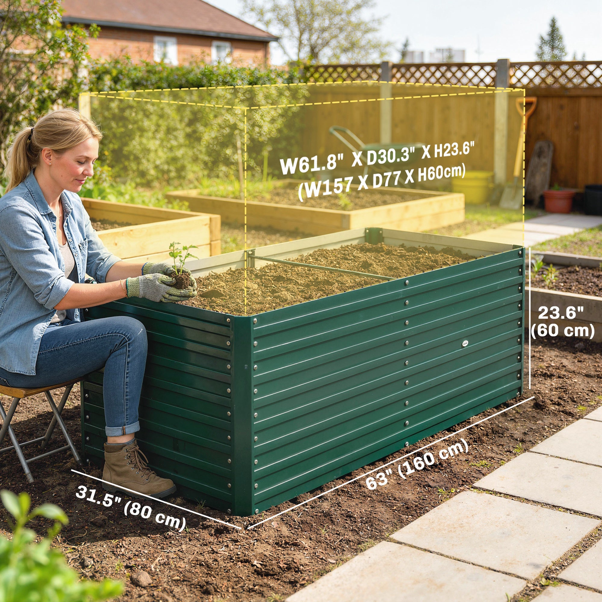5' x 3' x 2' Raised Garden Bed, Galvanized Planter Box for Growing Flowers, Herbs and Vegetables, Green