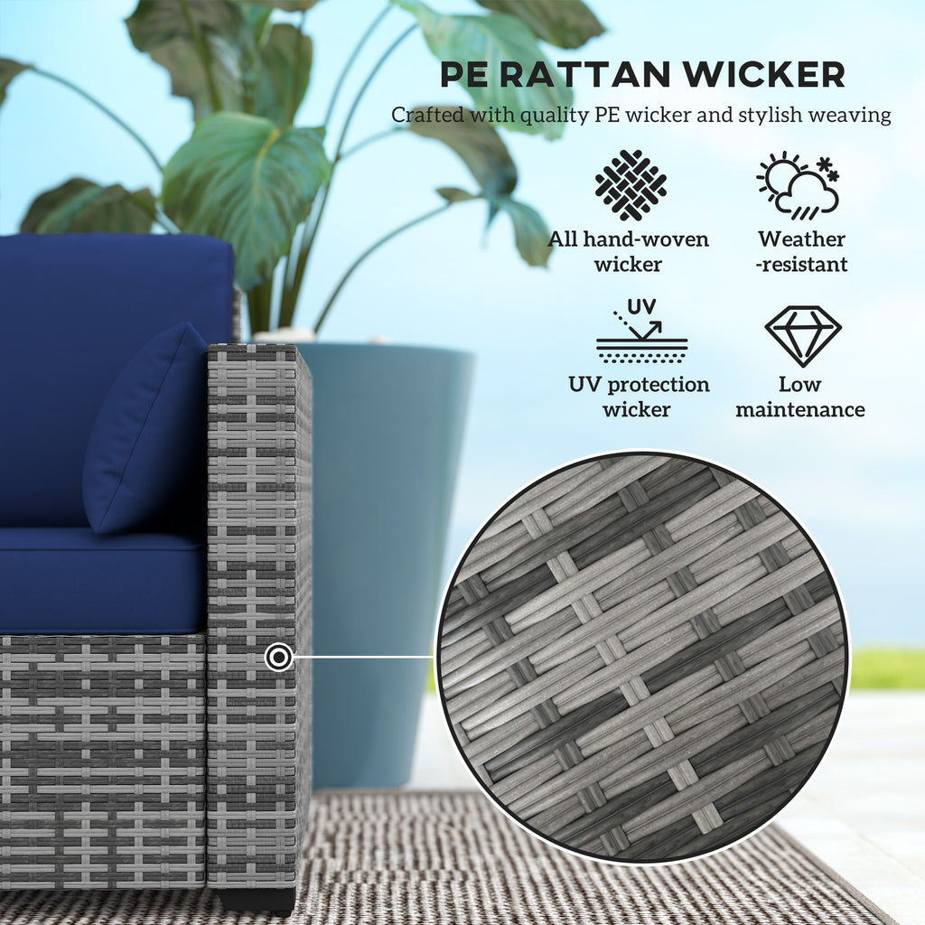 3-Seater Patio Sofa with Cushions, Rattan Conversation Set with Steel Frame & Washable Cushion Covers, Dark Blue
