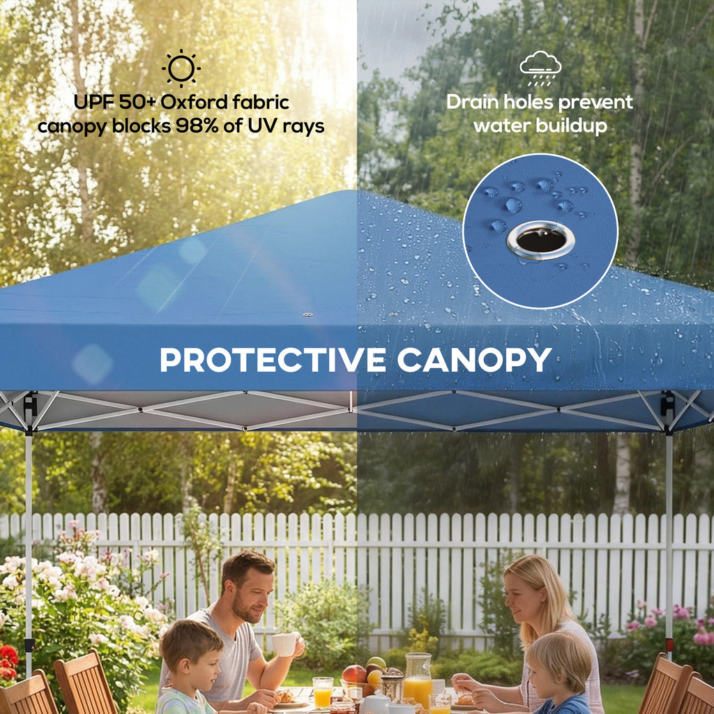 Pop Up Canopy Waterproof Canopy Tent with Carrying Bag for Parties Garden BBQs 9.8' x 9.8', Blue