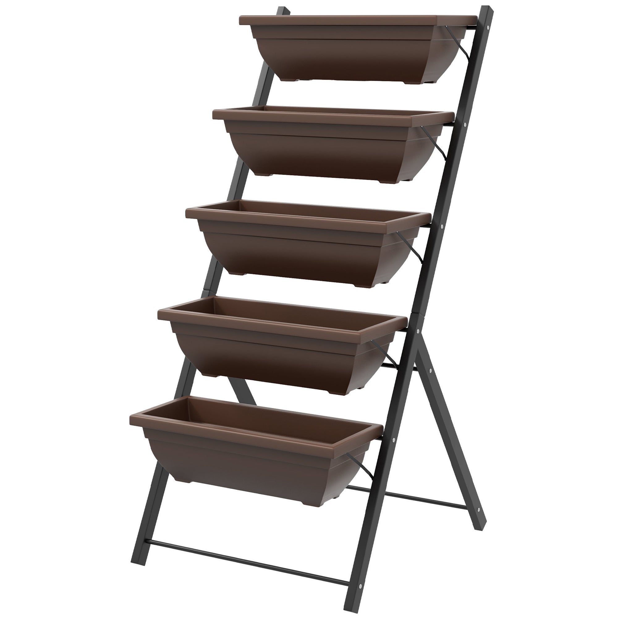 5-Tier Raised Garden Bed with 5 Planter Box, Outdoor Plant Stand Grow Containers with Leaking Holes, Brown