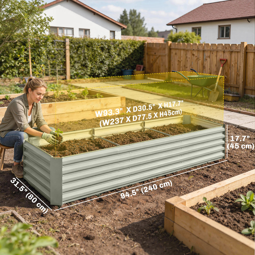 8' x 2.6' x 1.5' Galvanized Raised Bed, Large Elevated Planter Box for Growing Flowers, Herbs and Vegetables, Light Grey
