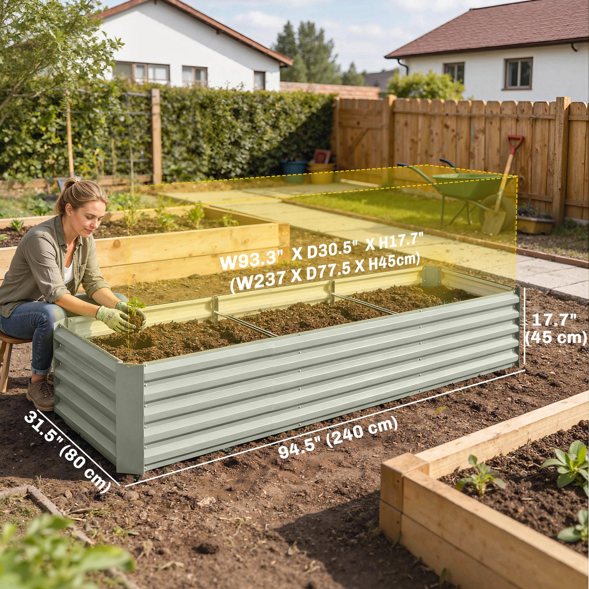8' x 2.6' x 1.5' Galvanized Raised Bed, Large Elevated Planter Box for Growing Flowers, Herbs and Vegetables, Light Grey