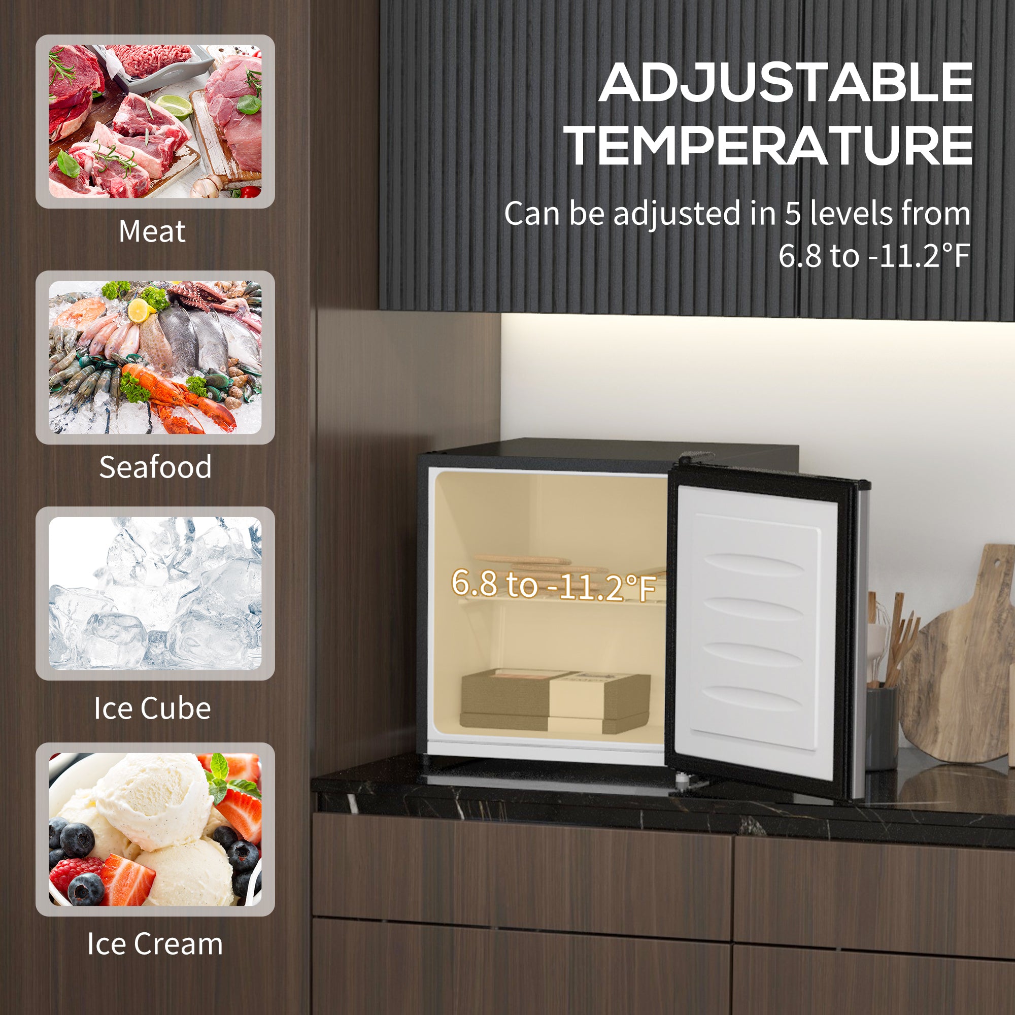1.1 Cu. Ft. Mini Freezer, Compact Upright Freezer with Reversible Door, Removable Shelf, Adjustable Temperature, Silver