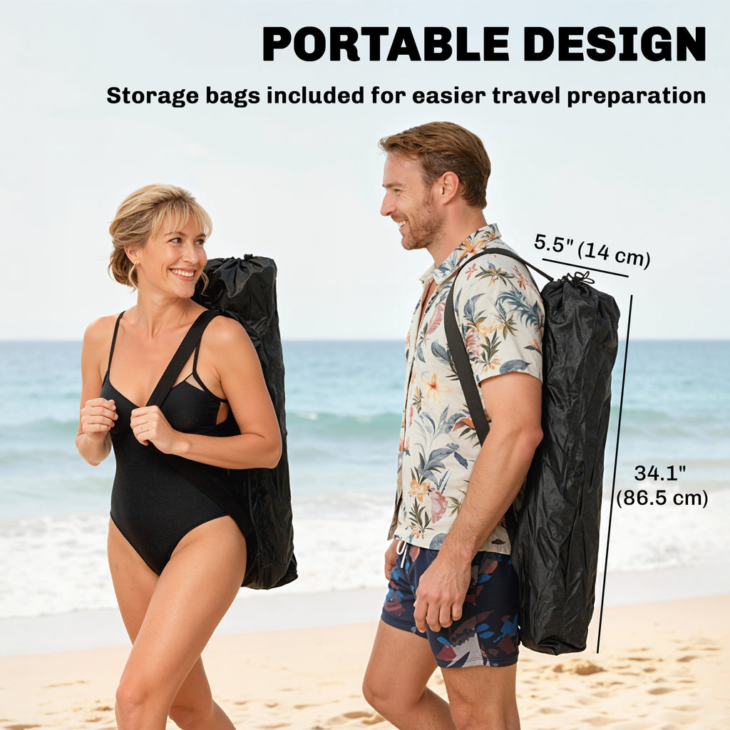 Set of 2 Reclining Camping Chair with Foot Rest, Folding Camping Chair w/ Headrest, Cup Holder, Storage Bag, Black