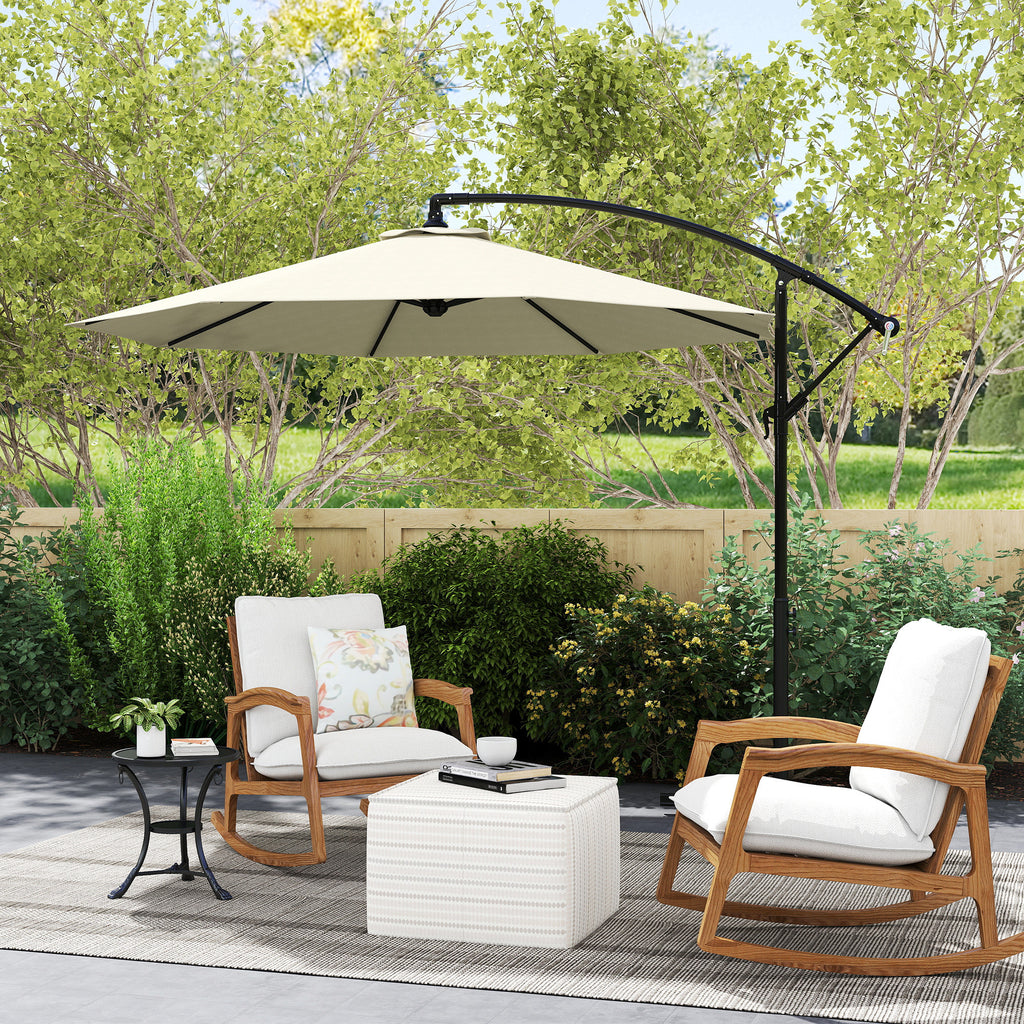 Î¦10' Deluxe Cantilever Umbrella Outdoor Market Parasol Banana Hanging Offset Sunshade Crank Cross Base Beige