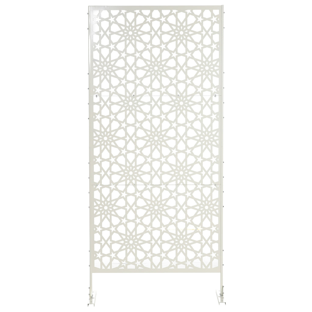 Metal Outdoor Privacy Screen, Decorative Outdoor Divider with Stand and Expansion Screws, 36.2" x 17.7" x 78", White