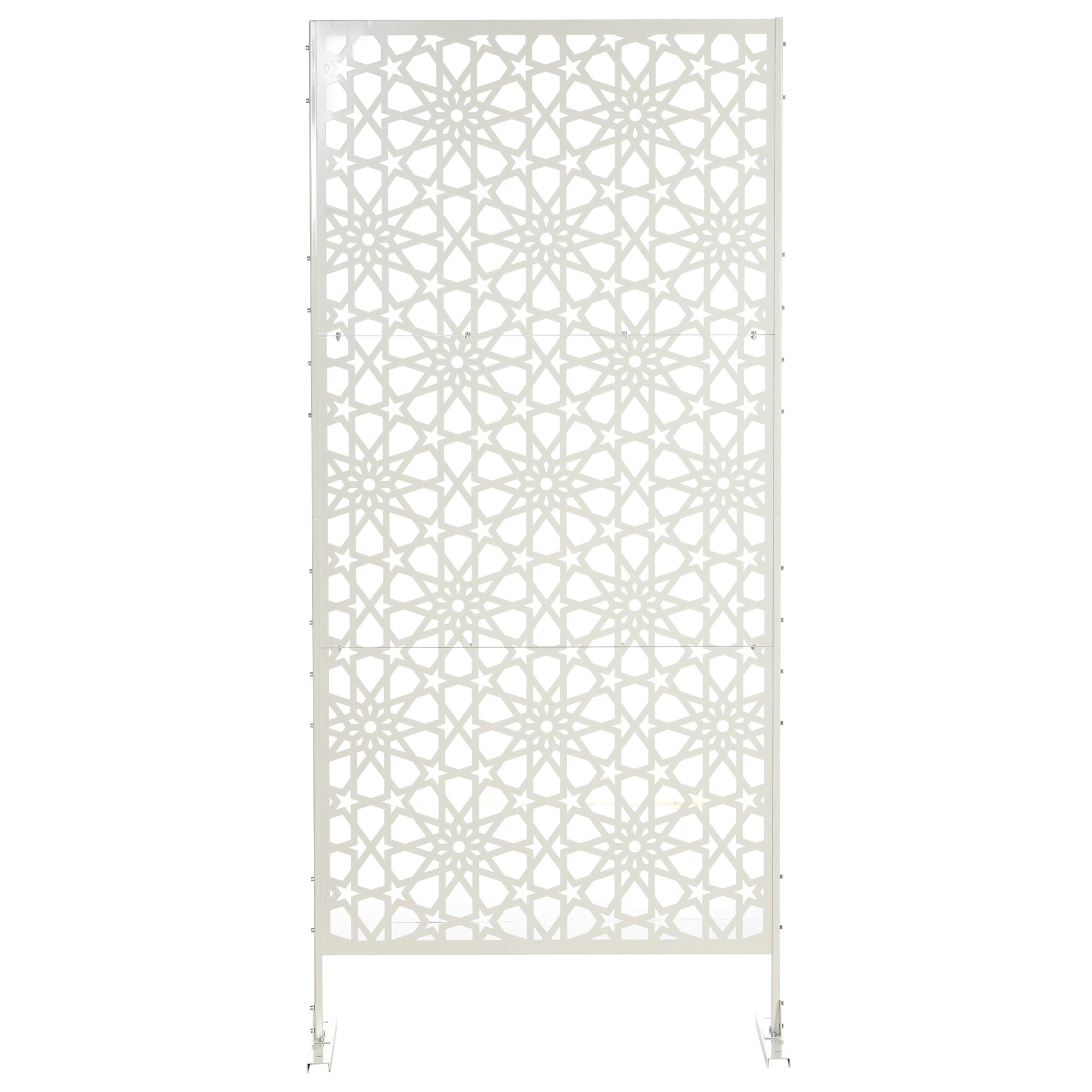 Metal Outdoor Privacy Screen, Decorative Outdoor Divider with Stand and Expansion Screws, 36.2" x 17.7" x 78", White