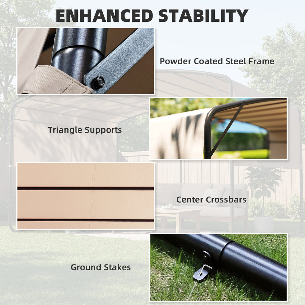 10' x 13' Retractable Pergola Canopy, Outdoor Metal Pergola Gazebo Sun Shade Shelter with Steel Frame, Khaki