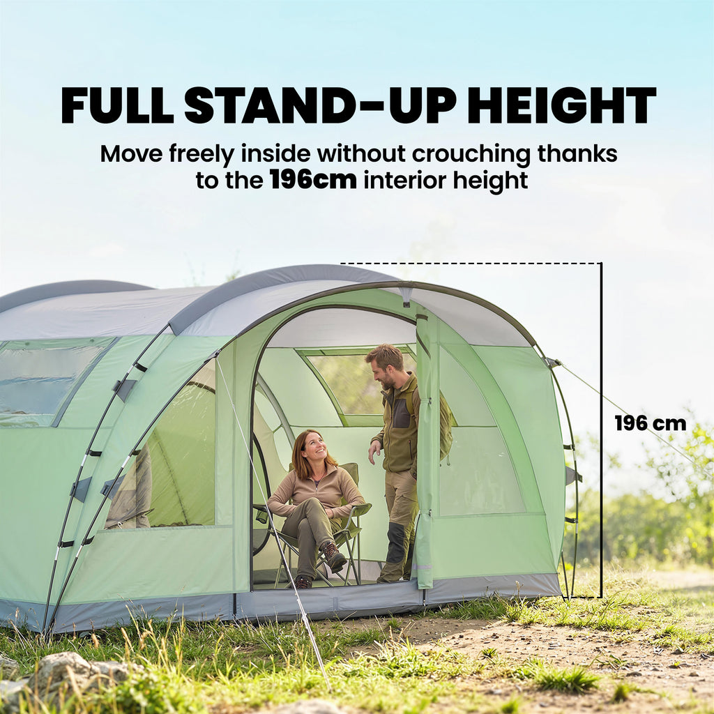 Multi-Room Camping Tent for 5 Person, Easy Set up Large Family Tent with 4 Windows, Porch, Light Green