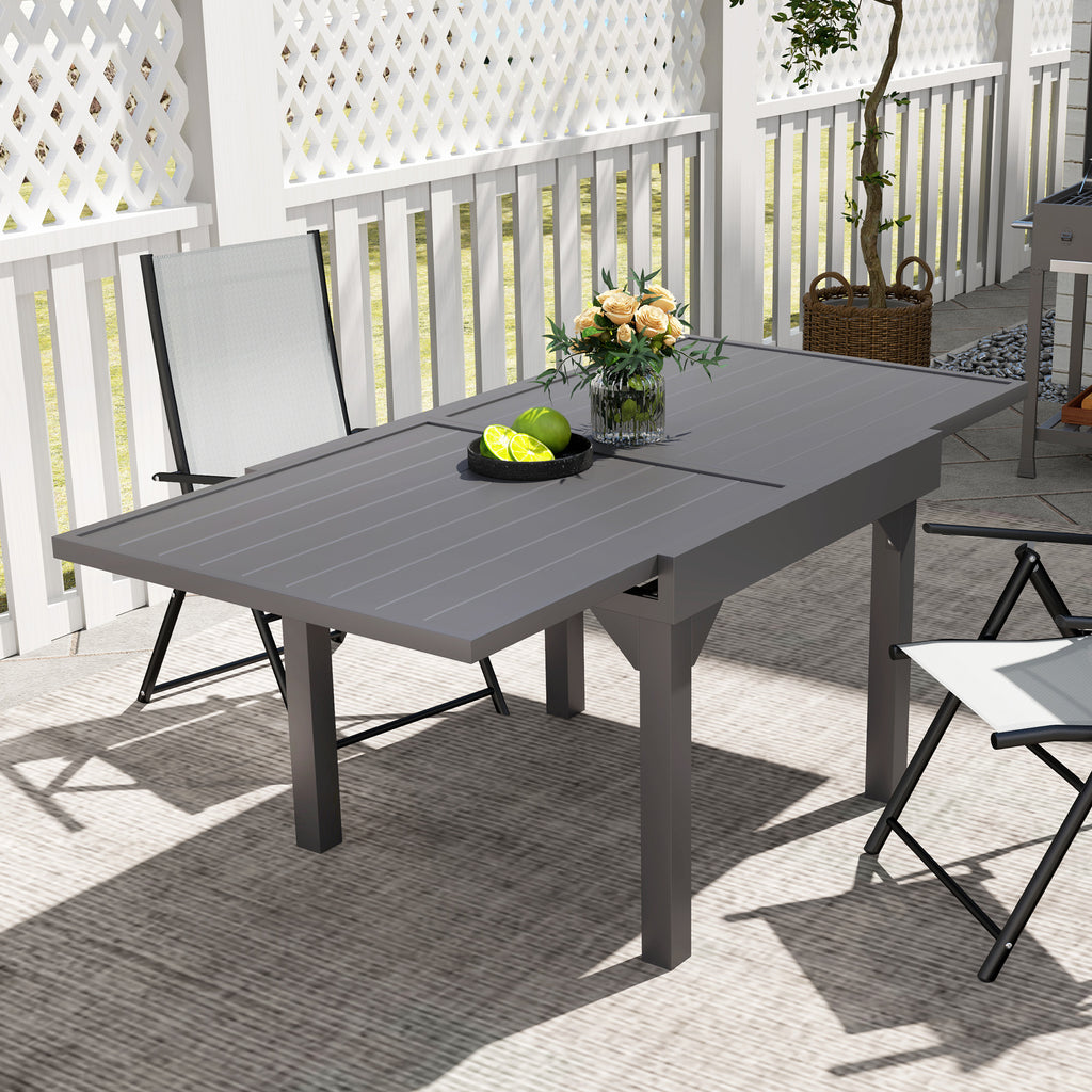 35"-71"  Extendable Aluminium Outdoor Dining Table, Slatted Top Patio Table for 4-6 Person, for Garden, Backyard, Grey