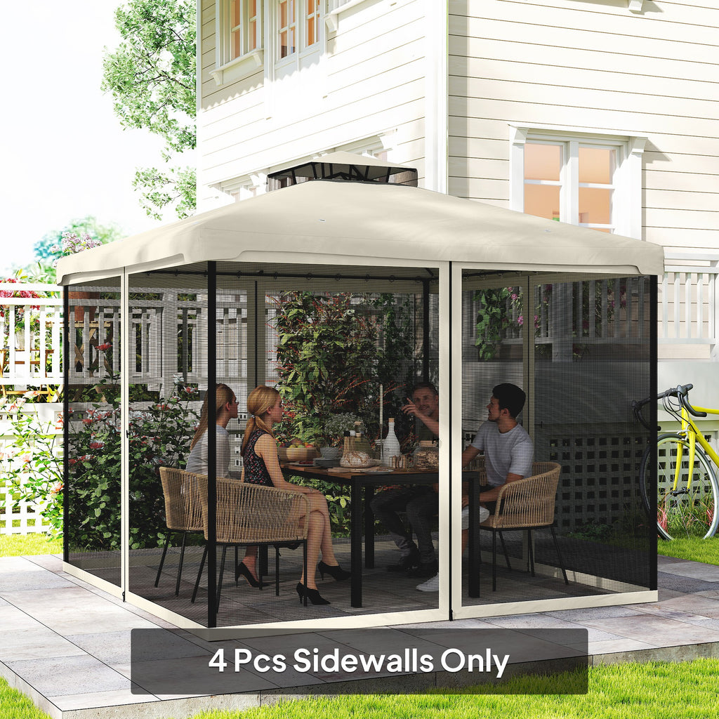Replacement Mosquito Netting for Gazebo 10' x 10' Black Screen Walls for Canopy with Zippers for Parties and Outdoor Activities, Cream White