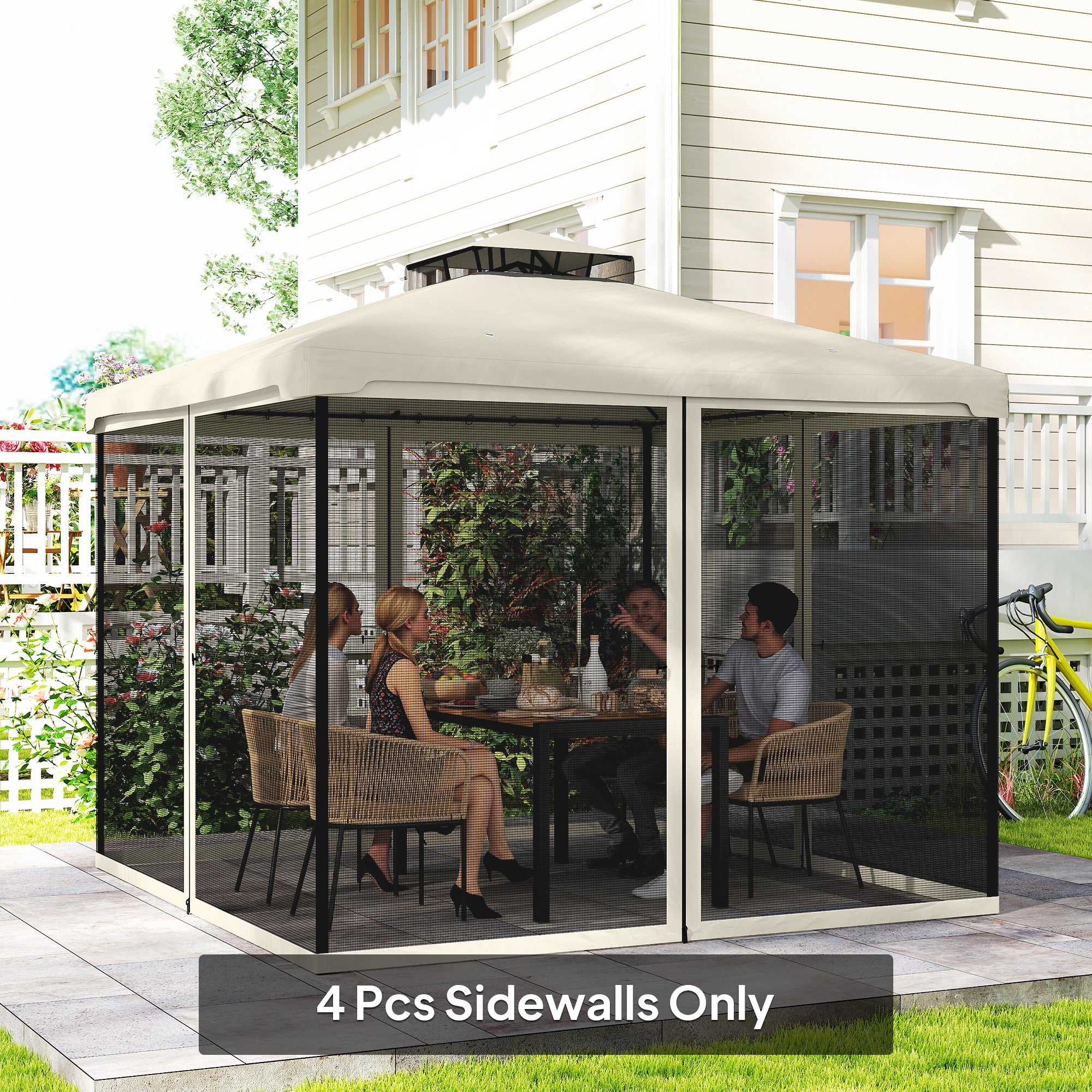 Replacement Mosquito Netting for Gazebo 10' x 10' Black Screen Walls for Canopy with Zippers for Parties and Outdoor Activities, Cream White
