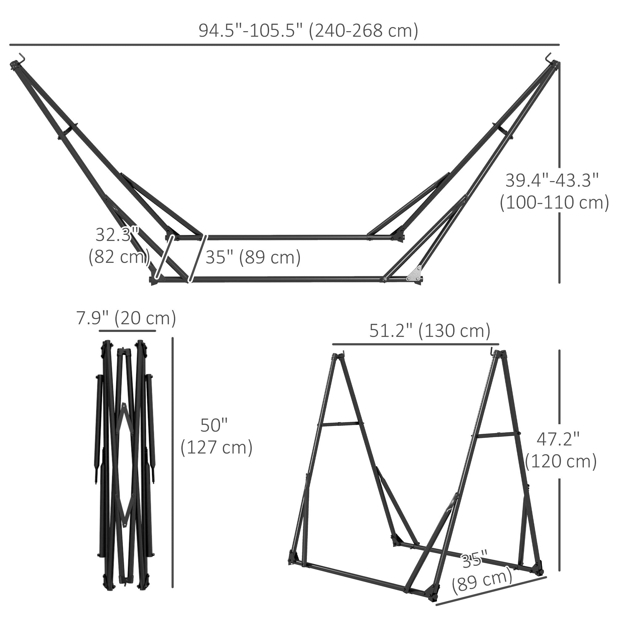 Foldable Hammock Stand, Portable 2 in 1 Hammock Chair Stand Only with Carry Bag, Load Capacity 120kg, for Patio, Black