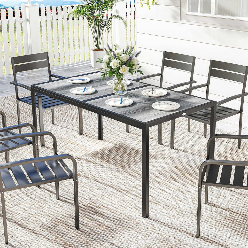 Outdoor Dining Table for 4-6, 59" Outdoor Patio Table with Metal Legs, Wood-Effect Top, Grey