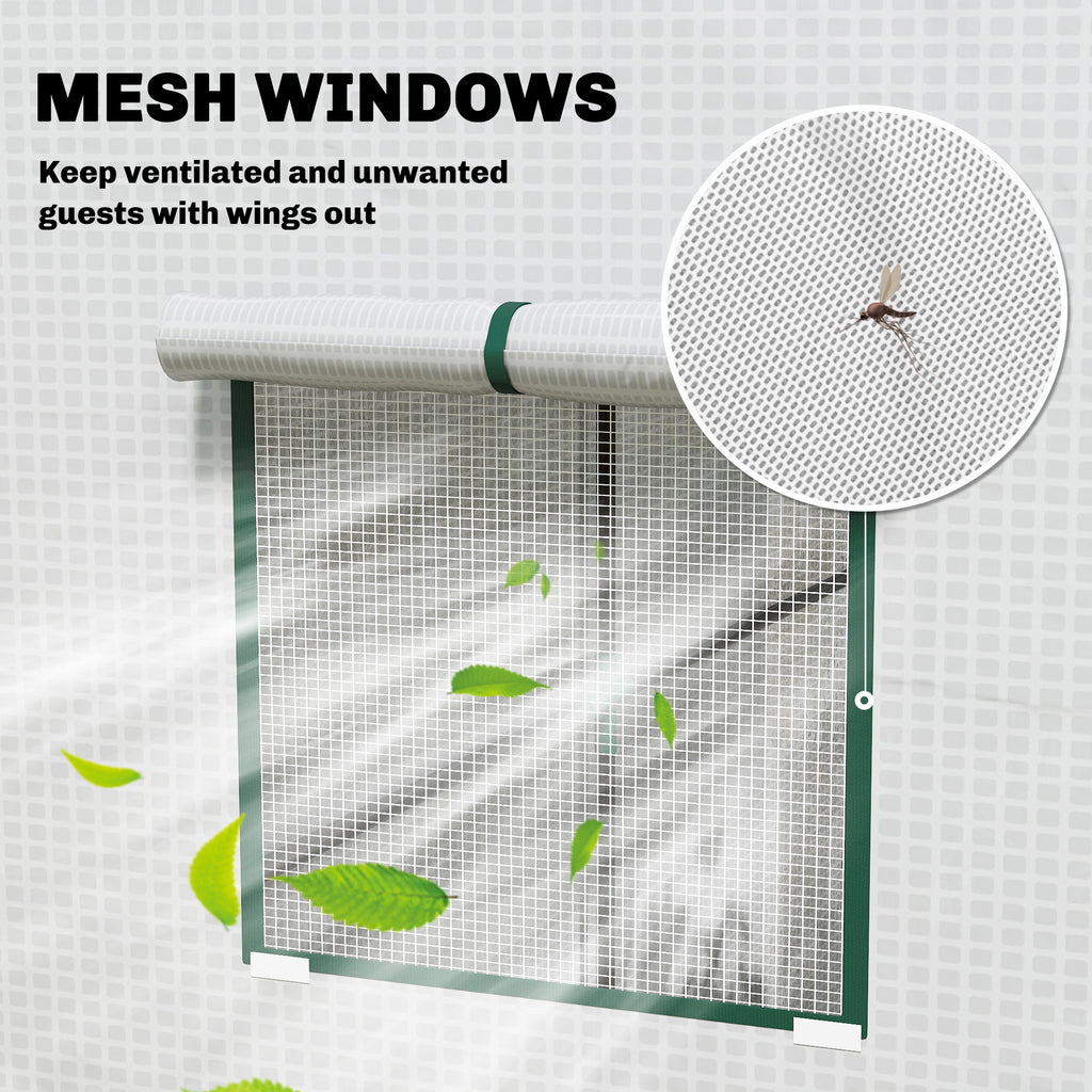 Walk-in Tomato Greenhouse Lean-to Green House with Reinforced PE Cover, Roll-up Door, Mesh Windows, White