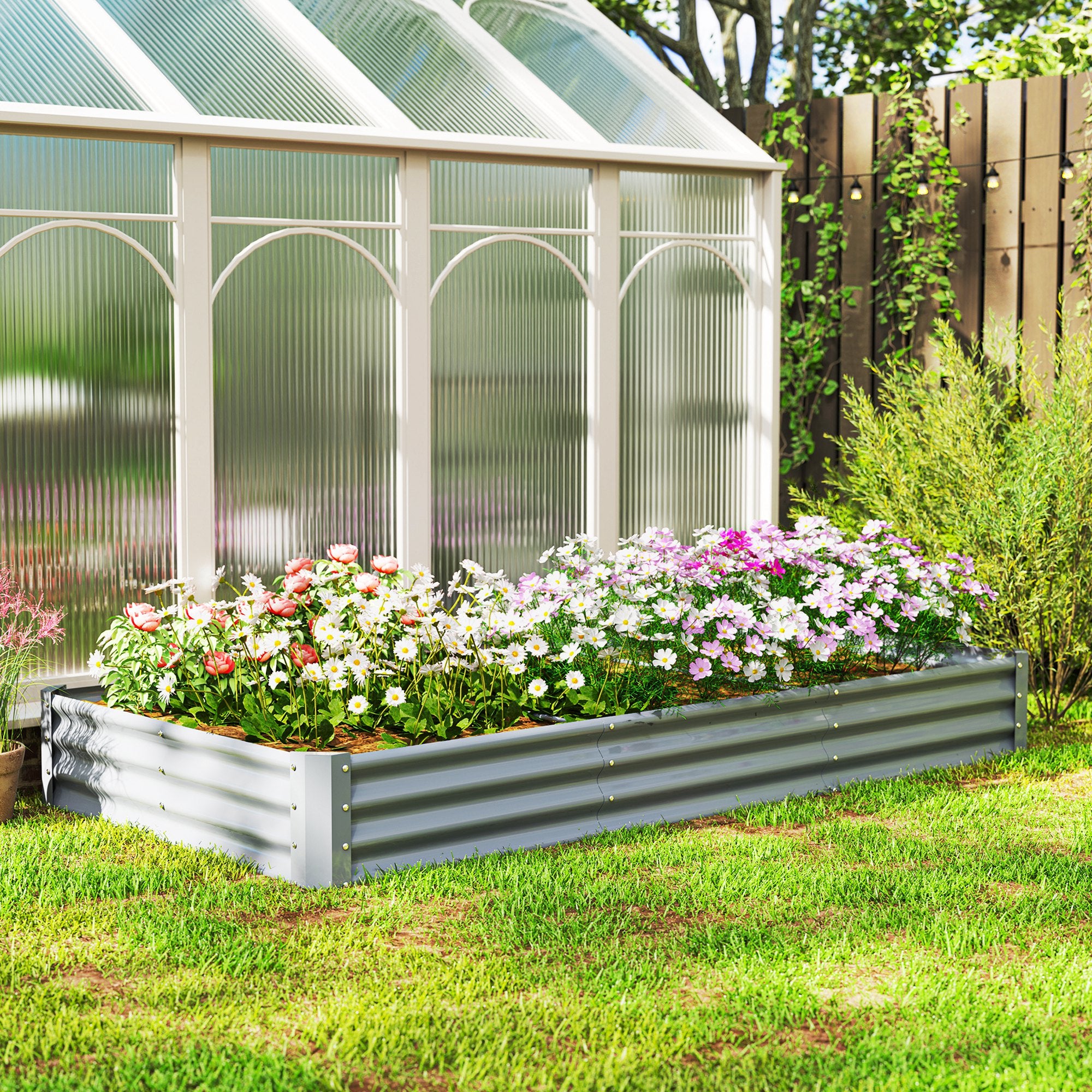 8 x 4 x 1ft Galvanized Raised Garden Bed, Reinforced Outdoor Planter Box with Open Bottom, Silver