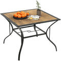 37" Garden Outdoor Dining Table for 4, Square Patio Table with Umbrella Hole, Plastic Board Tabletop for Backyard, Poolside, Mixed Brown
