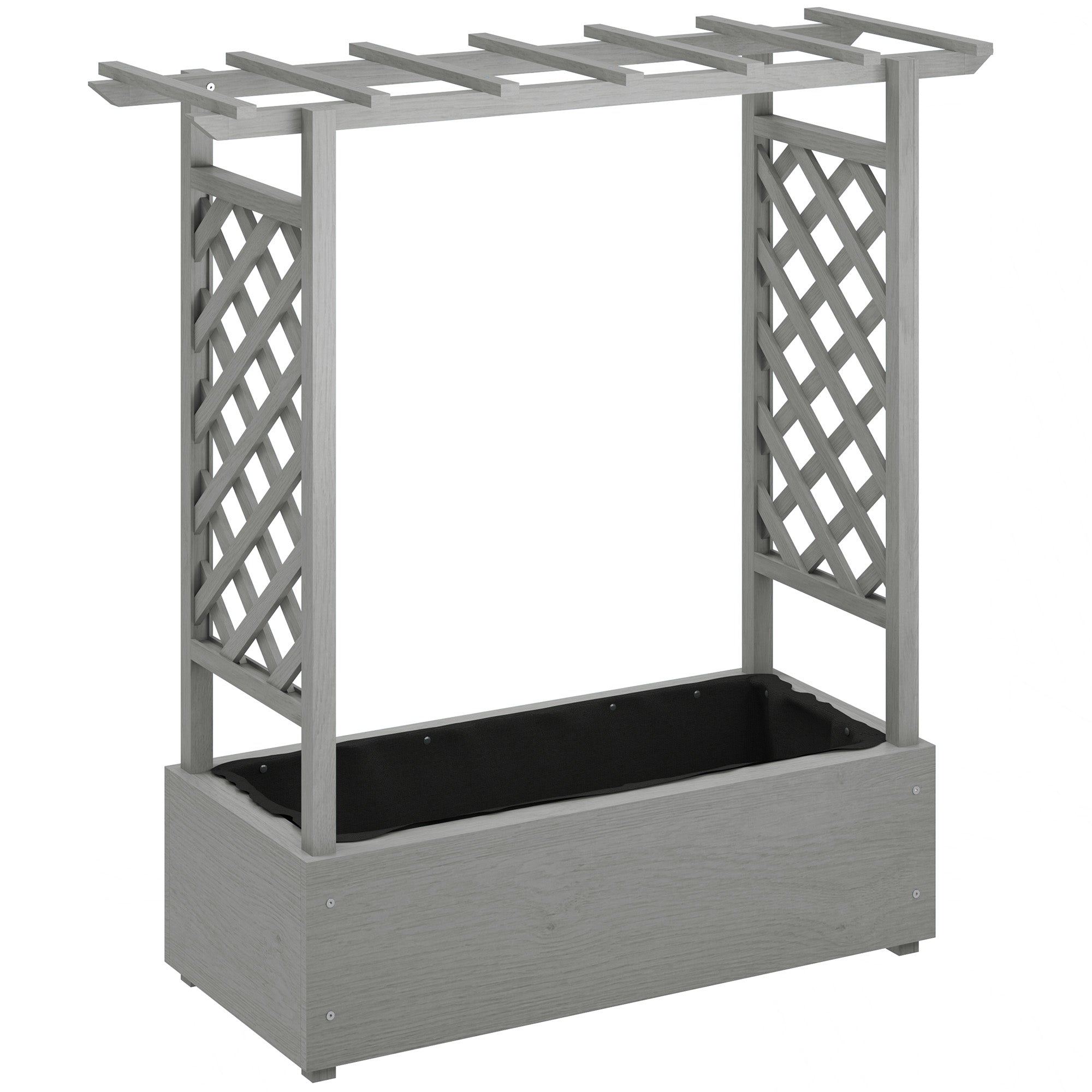 Wooden Raised Garden Bed with Trellis, Outdoor Planter Box with Hanging Roof, Drainage Holes and Bed Liner