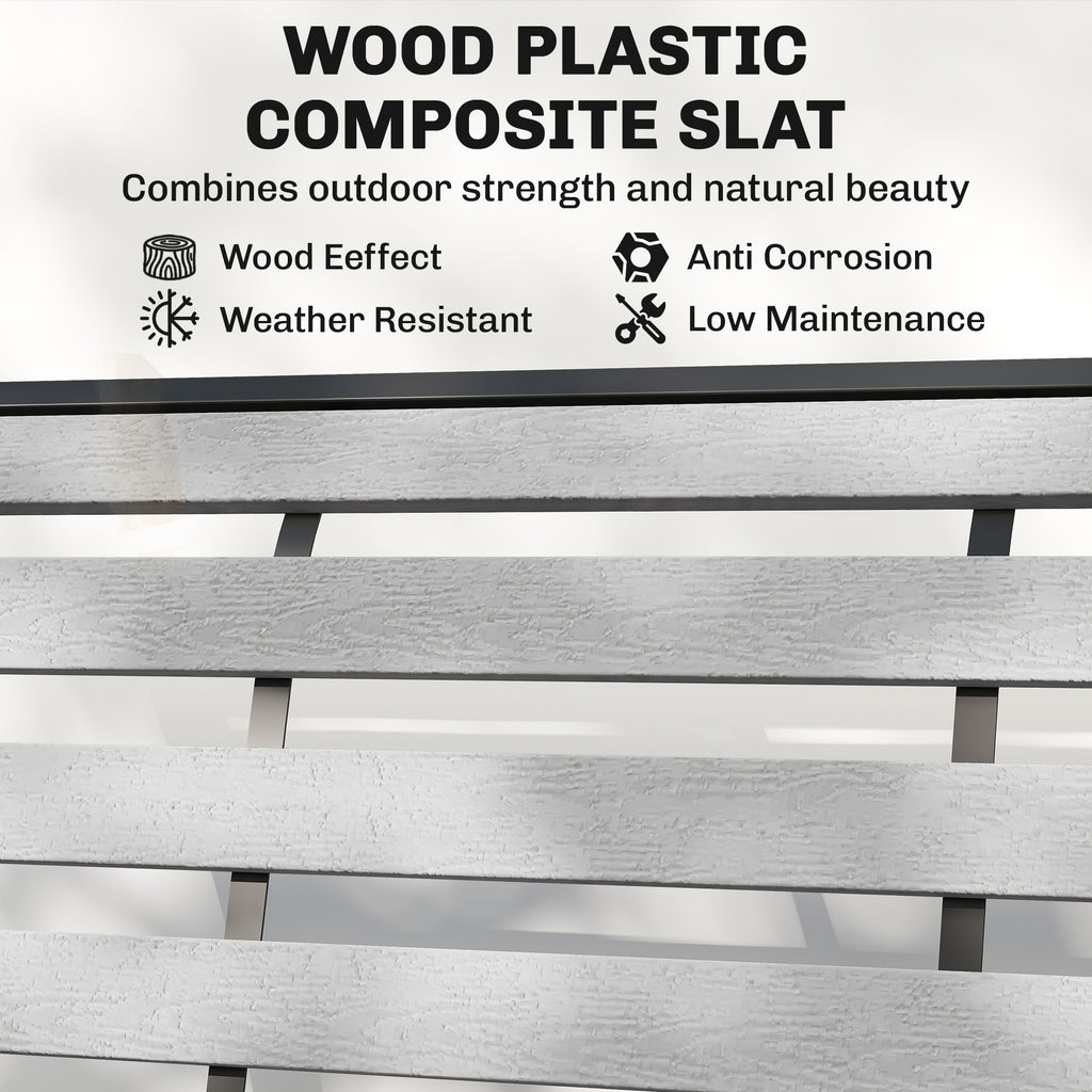 2 Person Outdoor Glider Bench, Patio Glider Loveseat with Faux Wood Slatted Seat and Back, Steel Frame, Grey