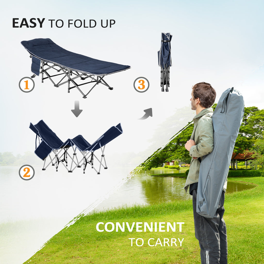 Folding Camping Cot with Mat & Pillow, Double Layer Oxford Heavy Duty Sleeping Cot with Carry Bag Blue