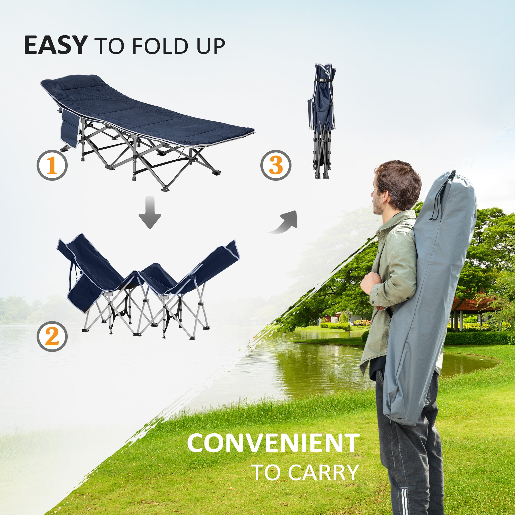 Folding Camping Cot with Mat & Pillow, Double Layer Oxford Heavy Duty Sleeping Cot with Carry Bag Blue