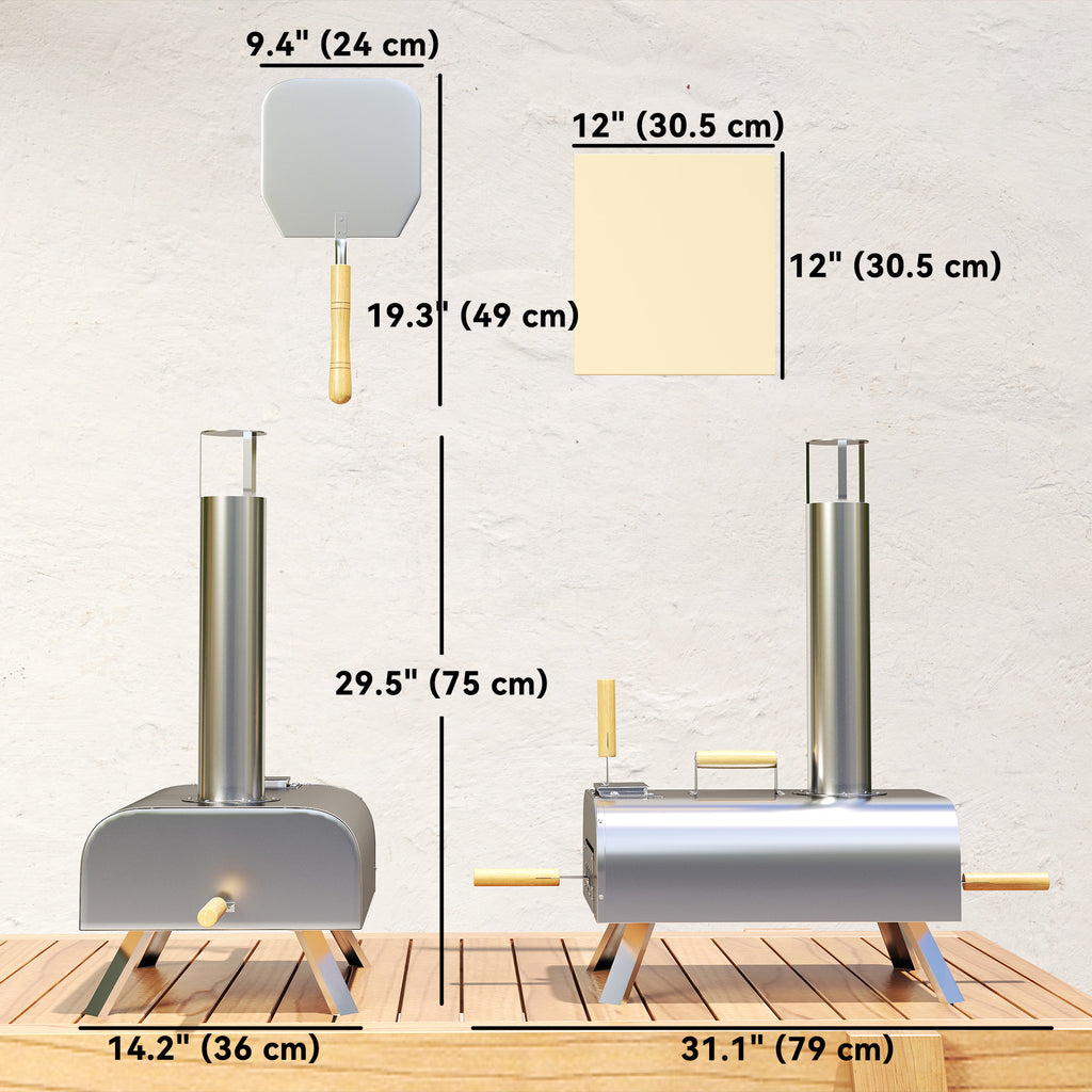 Outdoor Pizza Oven, Portable Wood Pellet Pizza Oven with Pizza Stone and Peel, Foldable Legs, Chimney