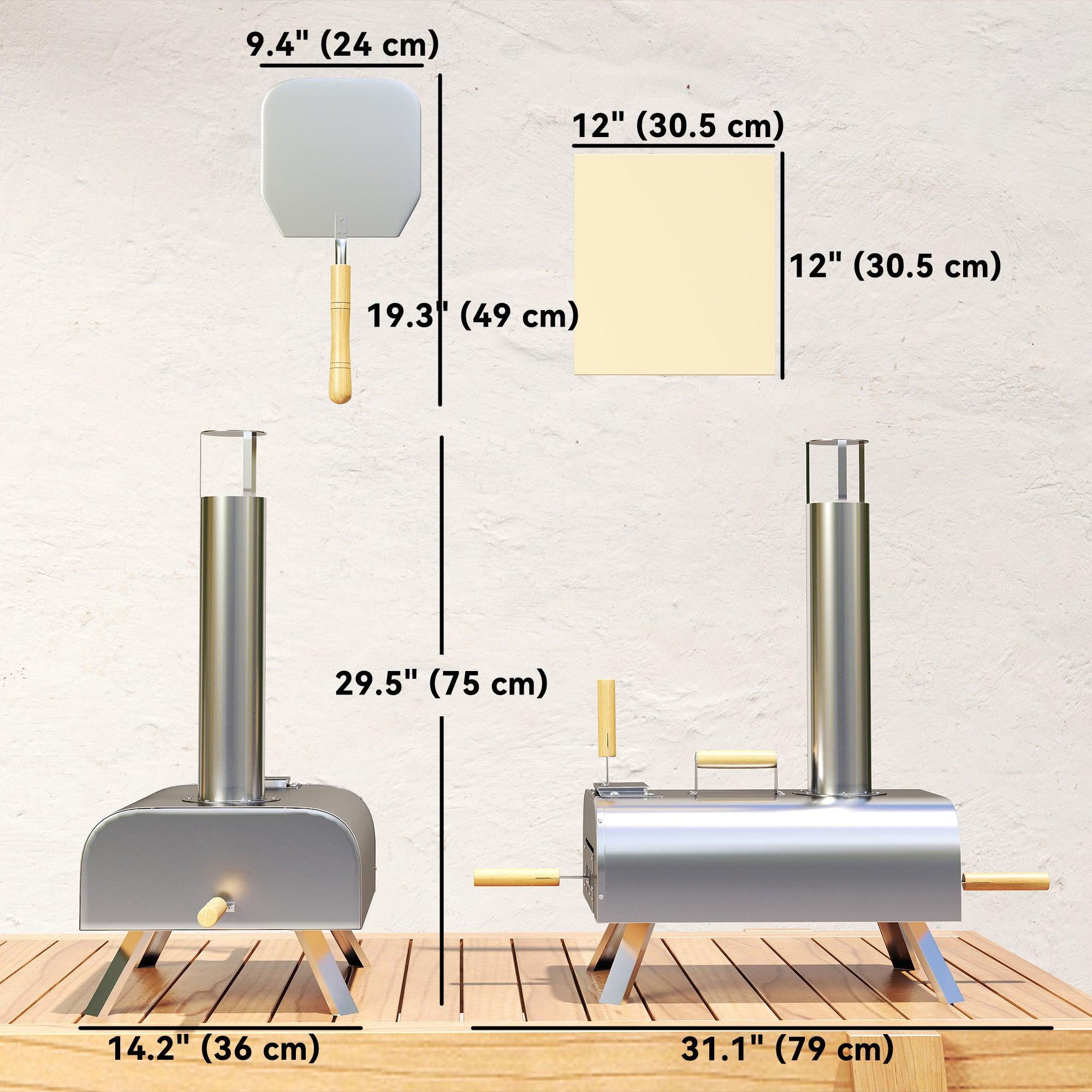 Outdoor Pizza Oven, Portable Wood Pellet Pizza Oven with Pizza Stone and Peel, Foldable Legs, Chimney