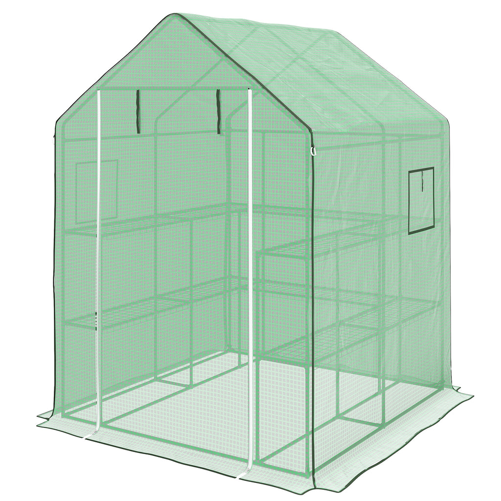Portable Greenhouse, Walk-In Small Outdoor Green House with 2 Tier U-Shaped Flower Rack Shelves, 4.6' x 4.7', Green