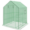 Portable Greenhouse, Walk-In Small Outdoor Green House with 2 Tier U-Shaped Flower Rack Shelves, 4.6' x 4.7', Green