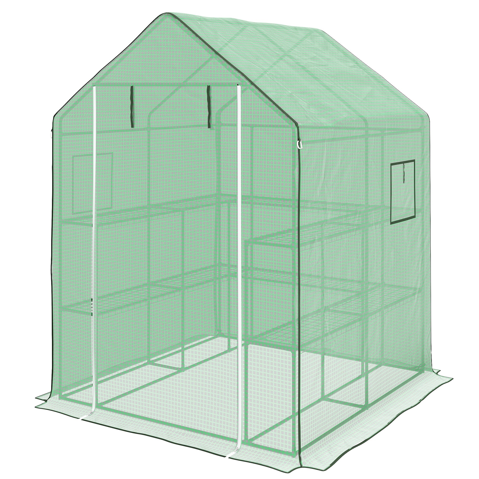 Portable Greenhouse, Walk-In Small Outdoor Green House with 2 Tier U-Shaped Flower Rack Shelves, 4.6' x 4.7', Green