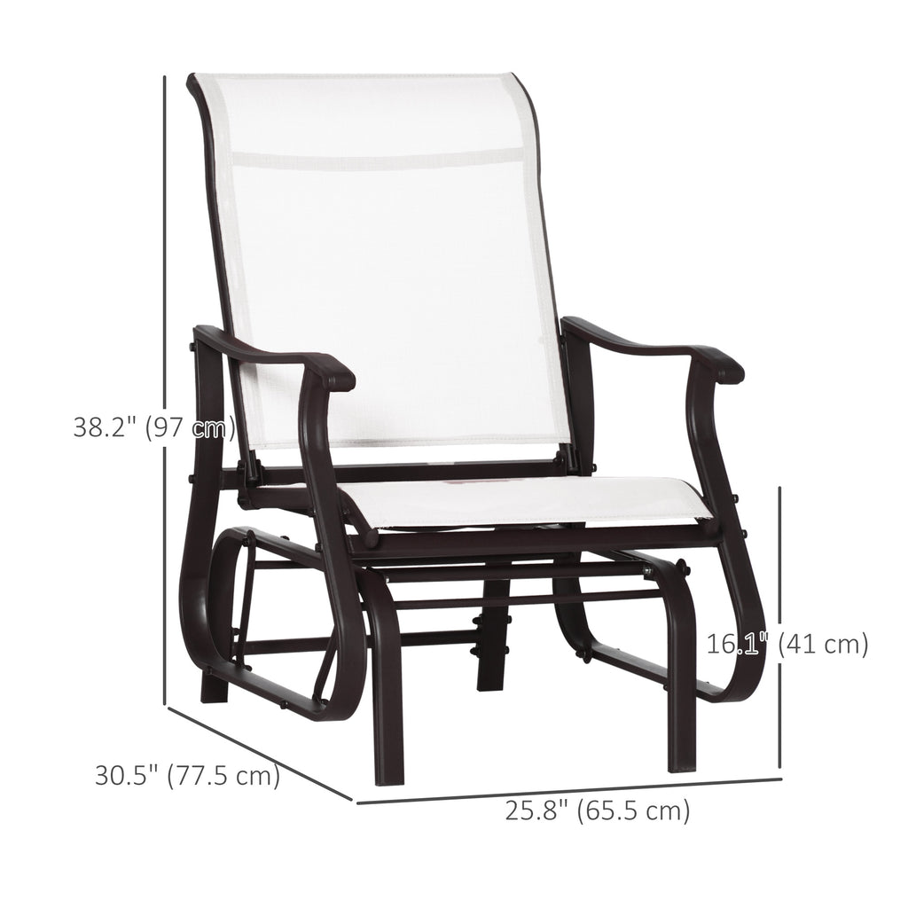 Outdoor Glider Chair, Patio Glider with Steel Frame and Mesh Fabric, Outdoor Patio Chair for Backyard, Garden and Porch, Cream White