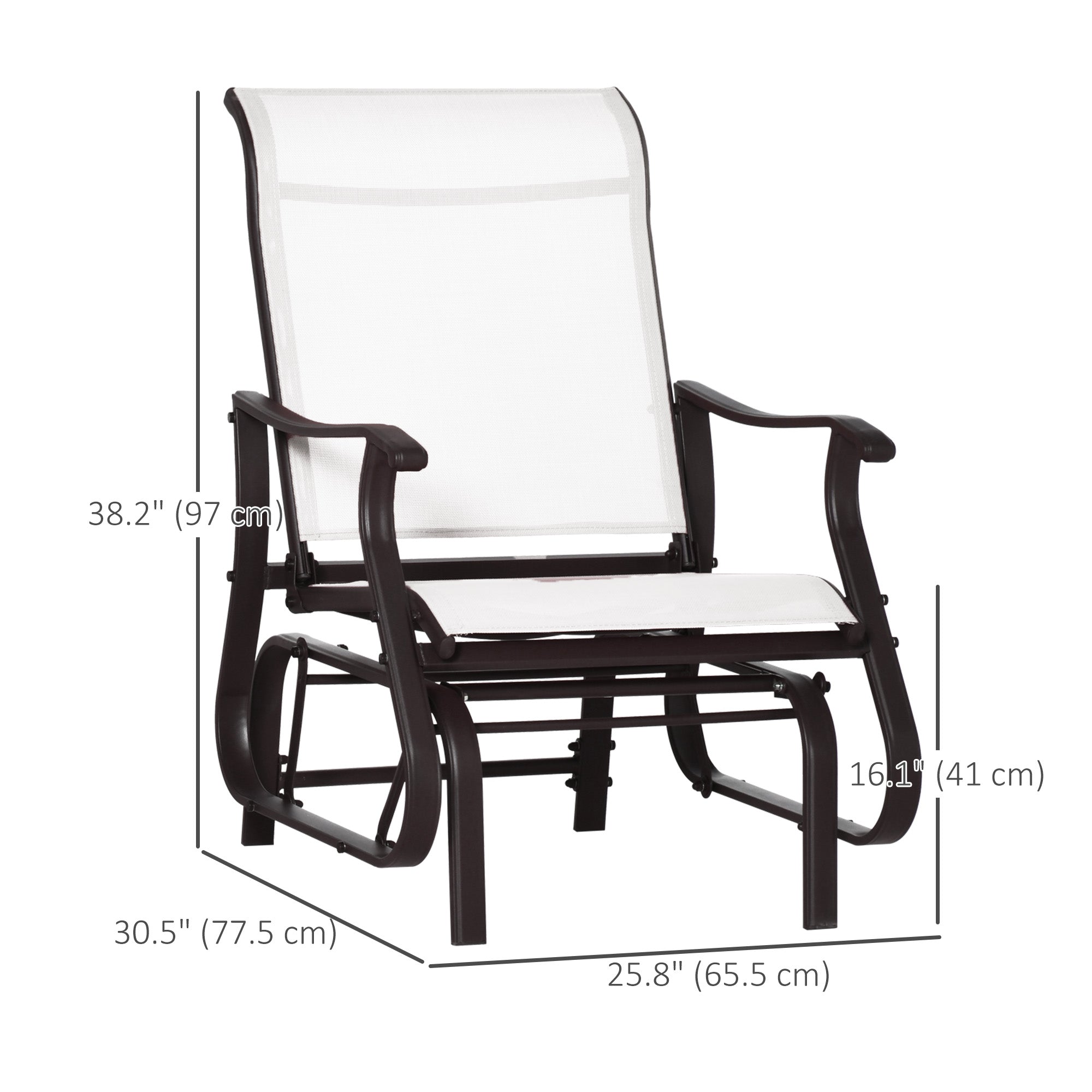 Outdoor Glider Chair, Patio Glider with Steel Frame and Mesh Fabric, Outdoor Patio Chair for Backyard, Garden and Porch, Cream White