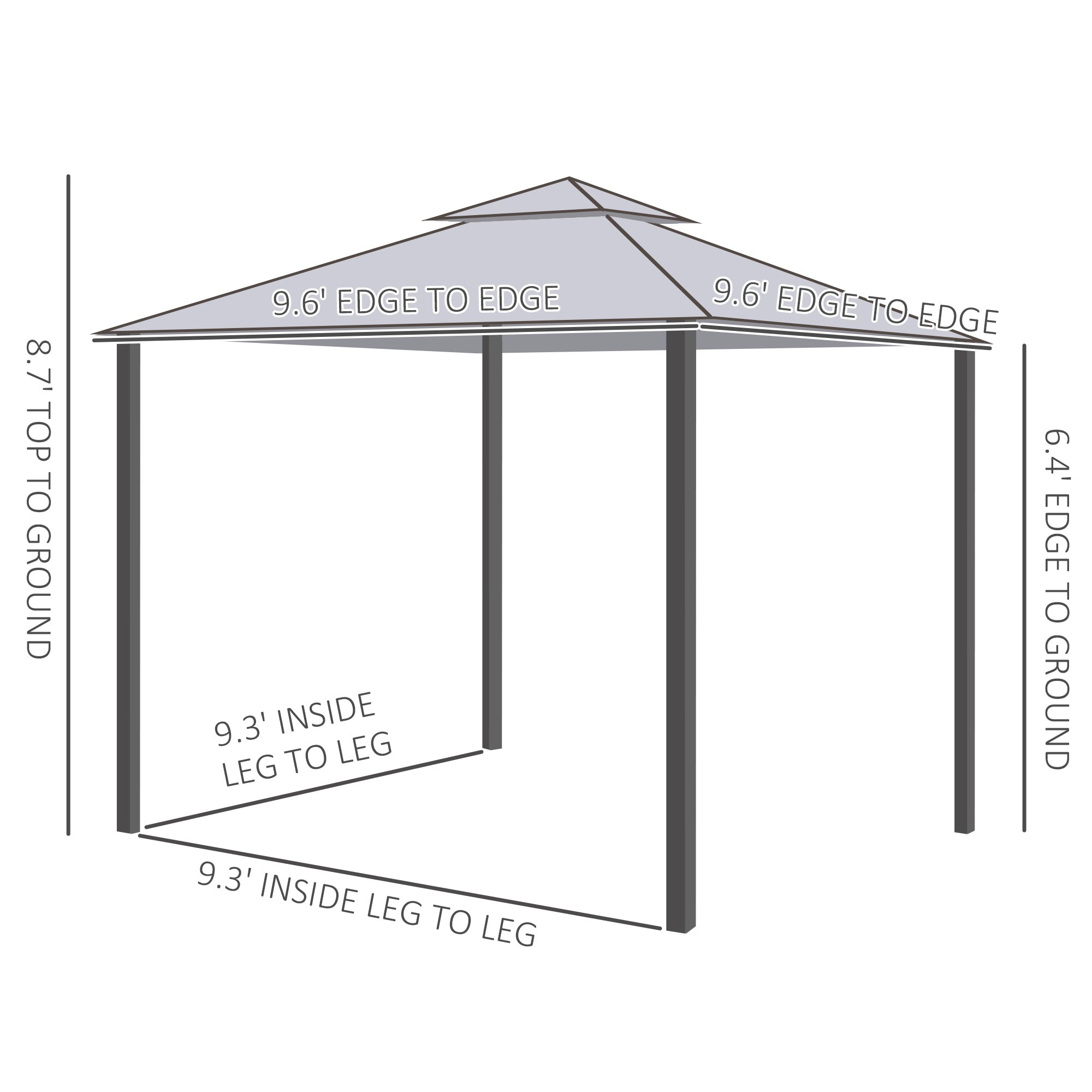 10' x 10' Patio Gazebo Pavilion, 2-Tier Roof Canopy Outdoor Event Tent with Steel Frame and Mosquito Netting for Garden, Yard and Sun Shade Use, Grey