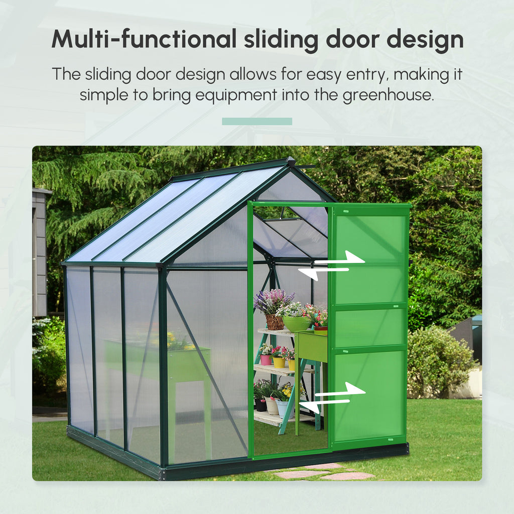 6.2' x 6.3' x 6.6' Clear Polycarbonate Greenhouse, Large Walk-In Green House Garden, Plants Grow, Galvanized Sheet  Frame w/ Slide Door