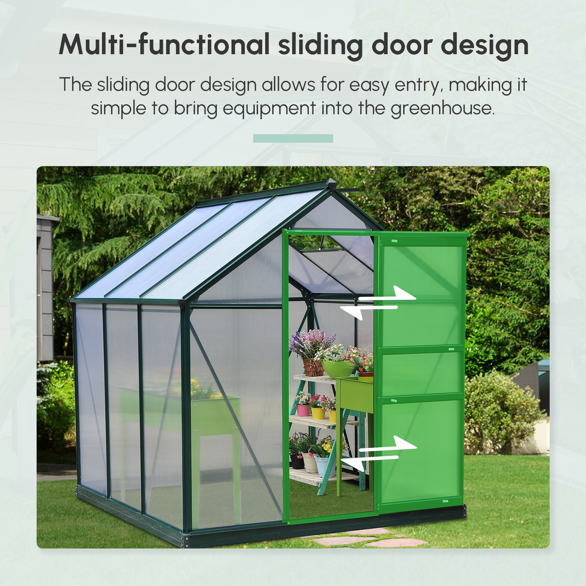 6.2' x 6.3' x 6.6' Clear Polycarbonate Greenhouse, Large Walk-In Green House Garden, Plants Grow, Galvanized Sheet  Frame w/ Slide Door