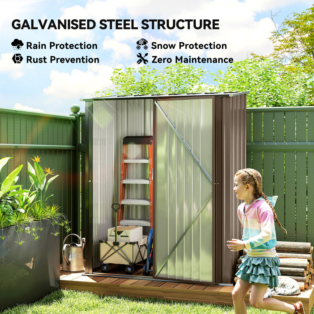 5' x 3' Outdoor Storage Shed, Steel Garden Shed with Single Lockable Door, Tool Storage Shed for Backyard, Brown