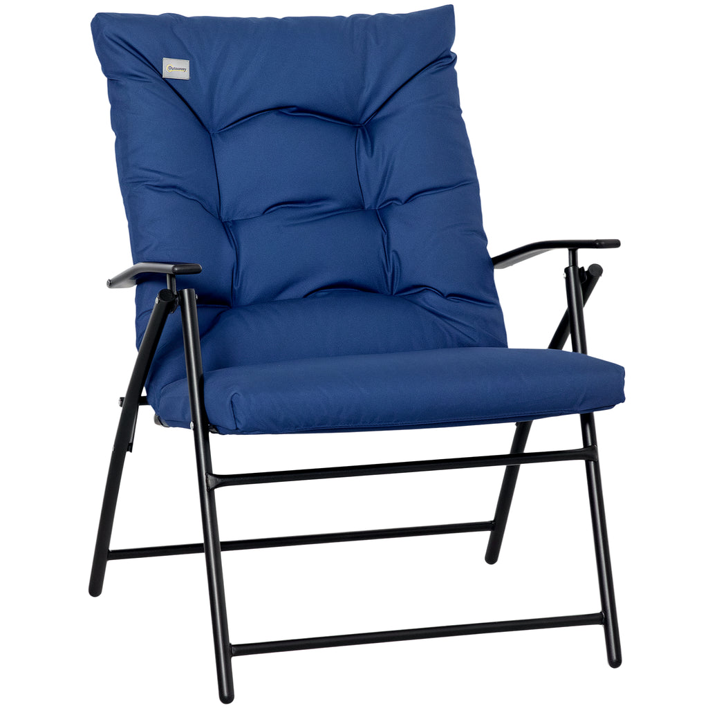 Foldable Lounge Chair, Fabric Upholstered Recliner, Outdoor Lounger with Armrest, Metal Frame for Backyard, Blue