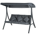 3-Person Patio Swing Chair, Outdoor Porch Swing Bench with Adjustable Canopy, Cushioned Seat, Dark Grey