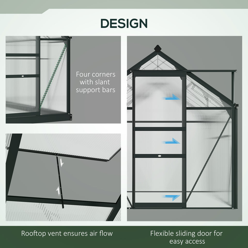 Greenhouse Garden, Green House, Outdoor Greenhouse Kit, PC Board with Sliding Door, 6.2' x 4.3' x 6.6', Grey